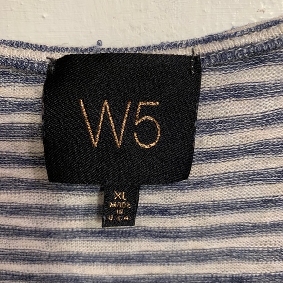W5 Front Twist Tie Short Sleeved Striped Top, Size: XL, & Color: Blue & White - Picture 6 of 8